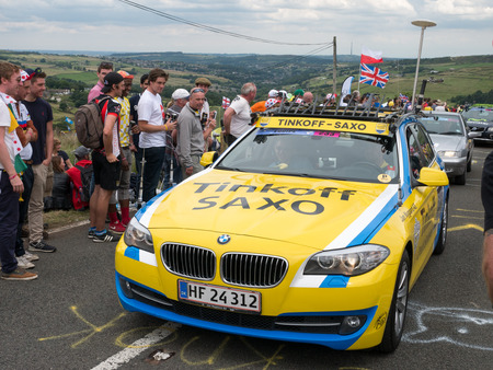 Holmfirth, UK - July 6th, 2014: The peleton of the Tour De France climbs Holme Moss, near Holmfirth, Yorkshireのeditorial素材