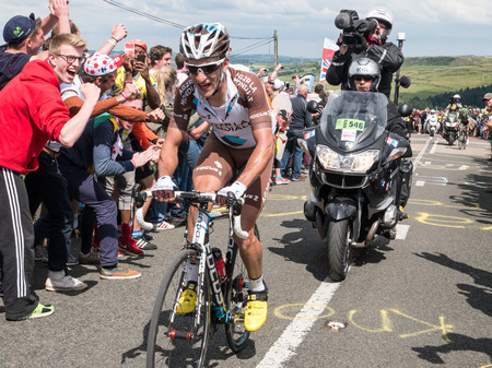 Holmfirth, UK - July 6th, 2014: The peleton of the Tour De France climbs Holme Moss, near Holmfirth, Yorkshireのeditorial素材