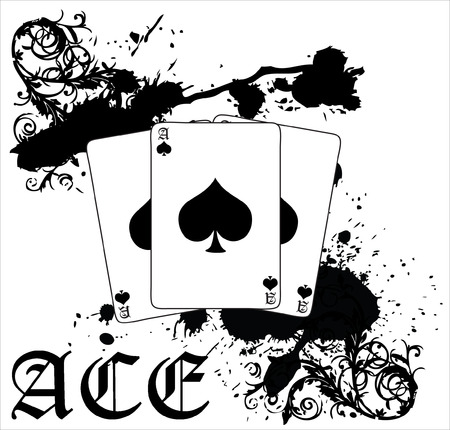 A black, splotched vector illustration of three ace of spades cardsのイラスト素材