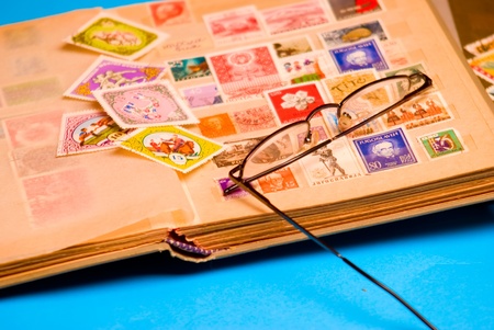 Albums for the collection of old postal stampsの写真素材