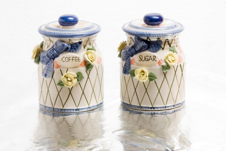 ceramic containers for coffee and sugarの写真素材