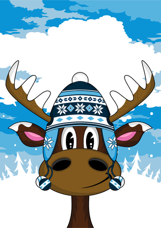 Cute Cartoon Wooly Hat Reindeerのイラスト素材