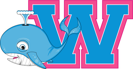 W is for Whale Alphabet Learning Illustrationのイラスト素材