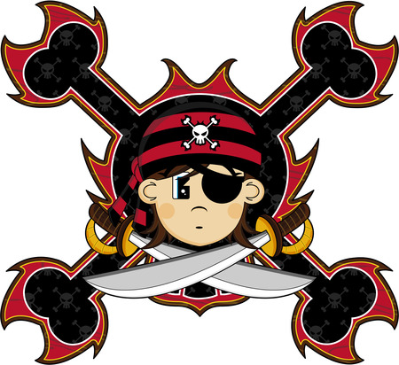 Cute cartoon eye patch pirate kid on a white color.のイラスト素材