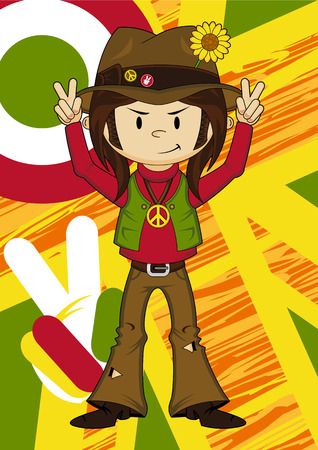 Cute Cartoon Flower Power Hippieのイラスト素材