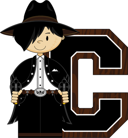 C is for Cowboy Alphabet Learning Illustrationのイラスト素材