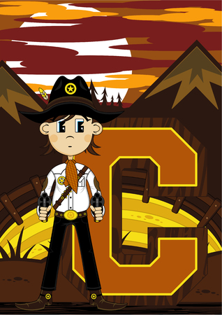 C is for Cowboy Alphabet Learning Illustrationのイラスト素材