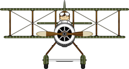 cute illustration of aCartoon Pilot and Biplaneのイラスト素材