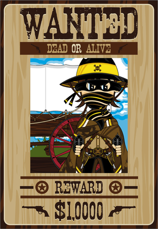 Cartoon Wild West Cowboy Wanted Posterのイラスト素材