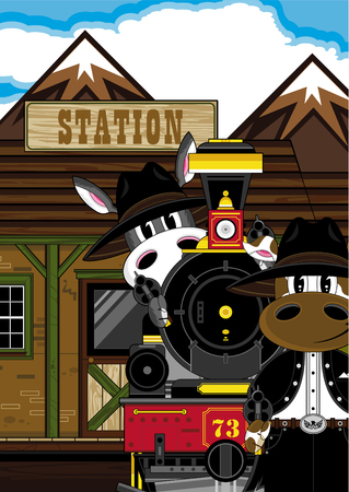 Cow and Donkey Cowboys with Trainのイラスト素材
