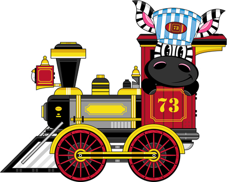 Cartoon Zebra Driving Steam Trainのイラスト素材