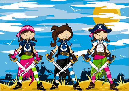 Cartoon Pirate Girlsのイラスト素材