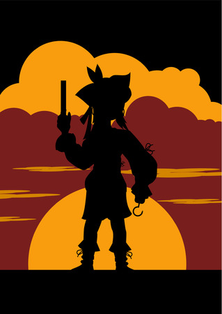 Cartoon Pirate in Silhouetteのイラスト素材