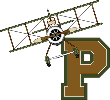 P is for Pilot - WW1 Airforce Pilotのイラスト素材