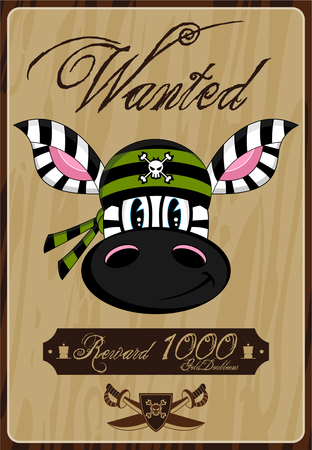 Cartoon Pirate Zebra Wanted Posterのイラスト素材