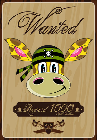 Cartoon Pirate Giraffe Wanted Posterのイラスト素材