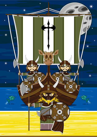 Viking Warriors and Shipのイラスト素材
