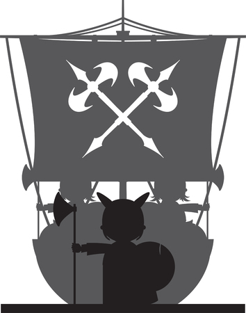 Norse Viking Warrior and Longboatのイラスト素材