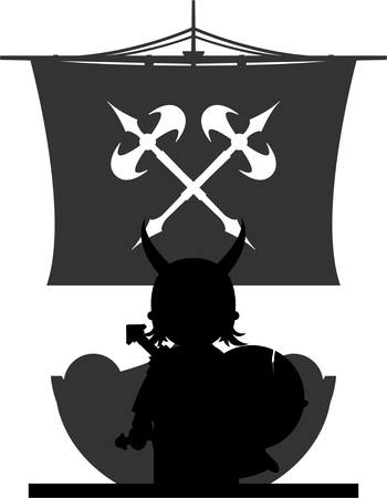 Norse Viking Warrior and Longboatのイラスト素材