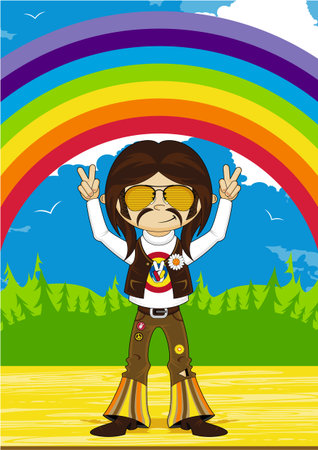 Flower Power Hippie in Sunglassesのイラスト素材