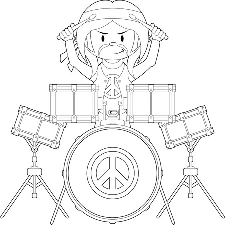 Flower Power Hippie Drummer Rock Starのイラスト素材