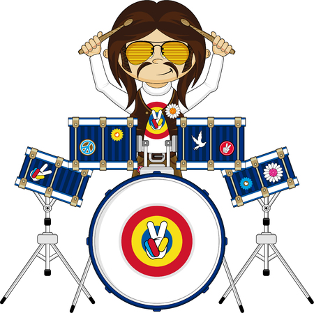 Flower Power Hippie Drummer Rock Starのイラスト素材