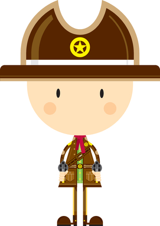 Cute Cartoon Cowboy Sheriff with Gunsのイラスト素材