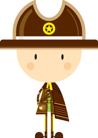 Cute Cartoon Cowboy Sheriff in Ponchoのイラスト素材