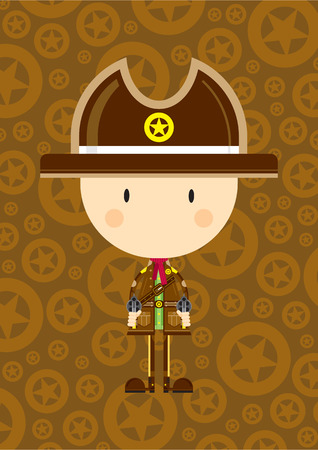 Cute Cartoon Cowboy Sheriff with Gunsのイラスト素材