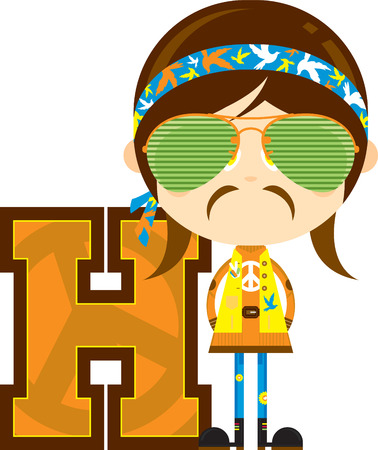 H is for Hippie Alphabet Learning Illustrationのイラスト素材