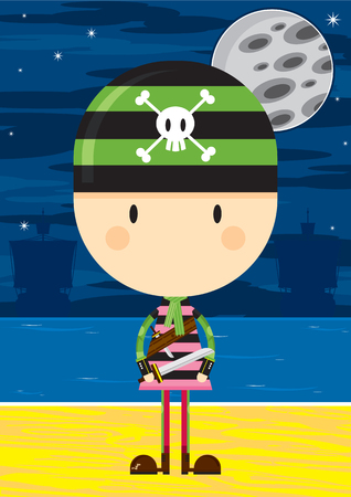 Cartoon Bandana Pirate with Swordsのイラスト素材