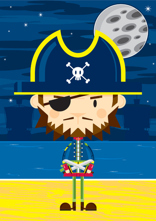 Cartoon Eye Patch Pirate Captain with Swordsのイラスト素材