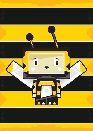 Cute Cartoon Block Honey Bee Characterのイラスト素材