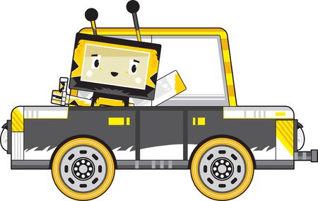 Cute Cartoon Block Honey Bee in Carのイラスト素材