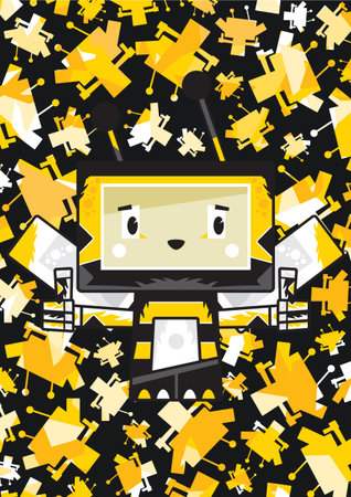 Cute Cartoon Block Honey Bee Characterのイラスト素材