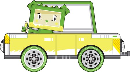 Cute Cartoon Block Crocodile Character in Carのイラスト素材