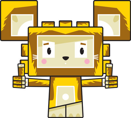 Cute Cartoon Block Lion with Thumbs Upのイラスト素材