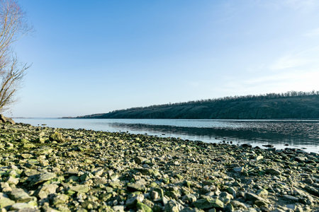 Beach on the shore of the island Khortytsyaの写真素材
