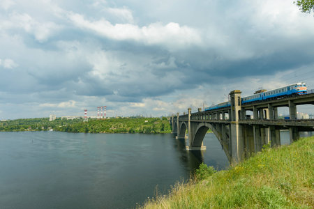 Landscape of the banks of the Dnieper before the rainの写真素材