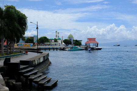 Ternate Indonesia - Ternate City park and Mosque Raya Al Munawwar