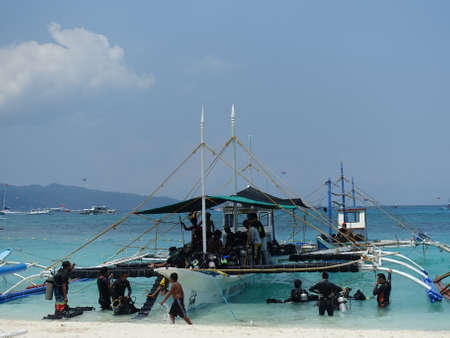 Boracay Philippines - local diving boatのeditorial素材