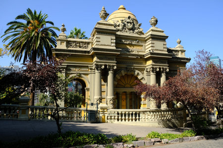 Chile Santiago - Colonial Building in Santa Lucia Park at the Monumental fountain Neptuneのeditorial素材