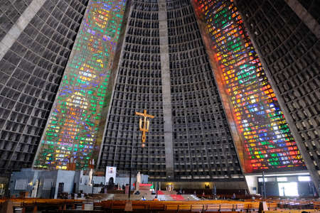 Brazil Rio de Janeiro - Metropolitan Cathedral of Saint Sebastian - Catedral Metropolitana de Sao Sebastiao interiorのeditorial素材