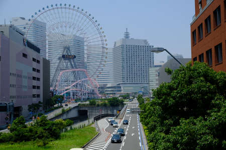 Yokohama Japan - Ferris wheel Cosmo Clock panoramic photoのeditorial素材
