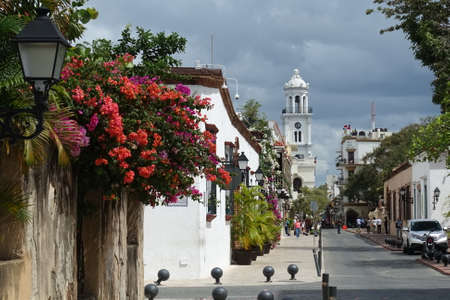 Dominican Republic Santo Domingo - City or town hall view along the street Calle Arzobispo Merinoのeditorial素材