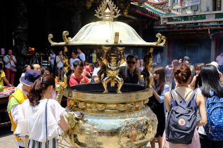 Taipei Taiwan - Lungshan Temple old Incense Burnerのeditorial素材