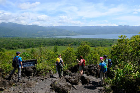 Costa Rica Arenal Volcano National Park - Hiking Lava Trails in Arenal Volcano lava fieldsのeditorial素材