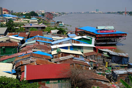 Cambodia Phnom Penh - Tonle Sap River riverside city areaのeditorial素材