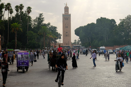 Morocco Marrakesh - Market bustle at Djemaa el Fna Squareのeditorial素材