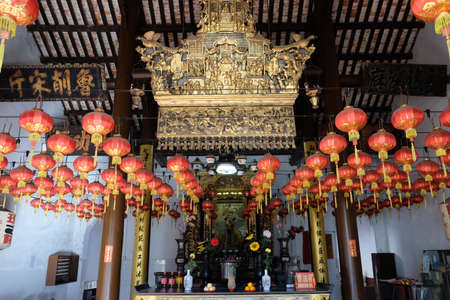 Penang George Town Malaysia - Kuan Im See Temple with decorative Chinese paper lanternsのeditorial素材